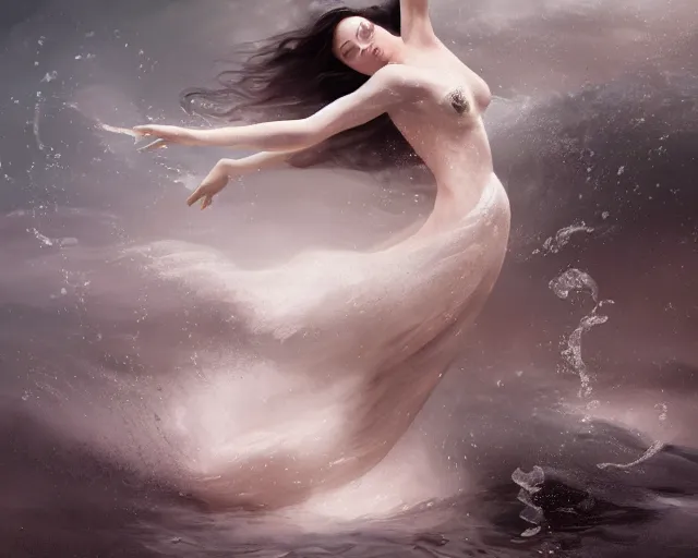 Prompt: olivia swirling into a water sprout, 3 d animation, black hair, freckles, pale skin, photo by greg rutkowski, risque fashion, female beauty, intricate detail, elegance, sharp shapes, soft lighting, masterpiece