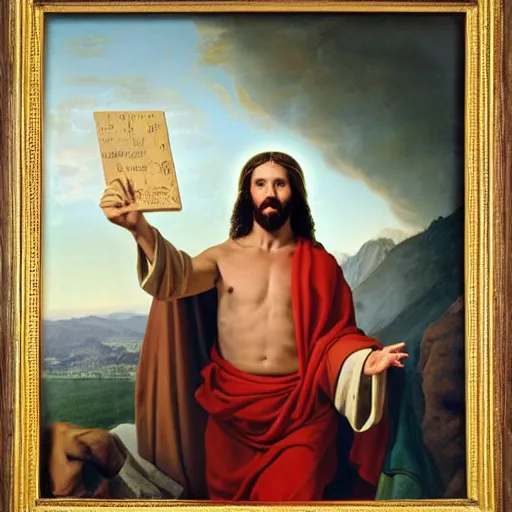 Prompt: Portrait of Will Ferrell as Jesus, heavenly vision, Jacques-Louis David, Musée du Louvre