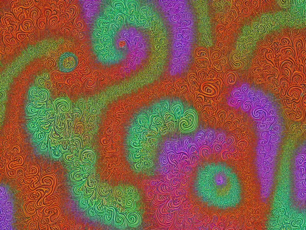 Prompt: 3d fractal swirling colorful maze paisley lichen patterns