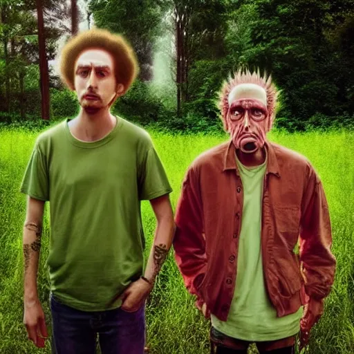 Prompt: real humans that look like rick and morty, photography, realistic