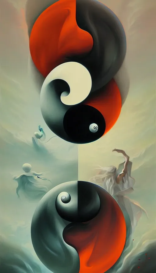 Image similar to Abstract representation of ying Yang concept, by Peter Mohrbacher