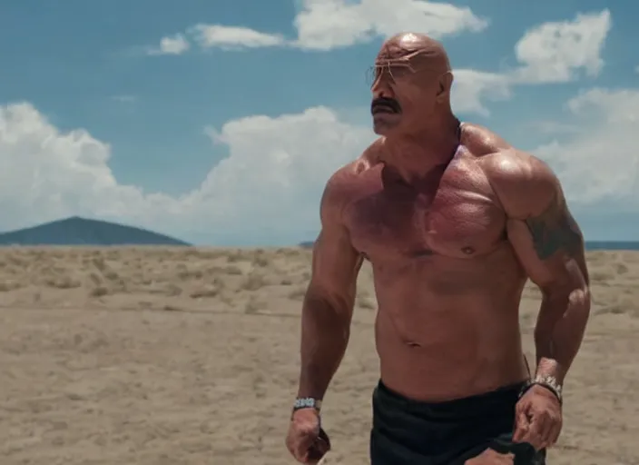 Image similar to film still of walter white as dwayne johnson in baywatch movie 2 0 1 7, 8 k