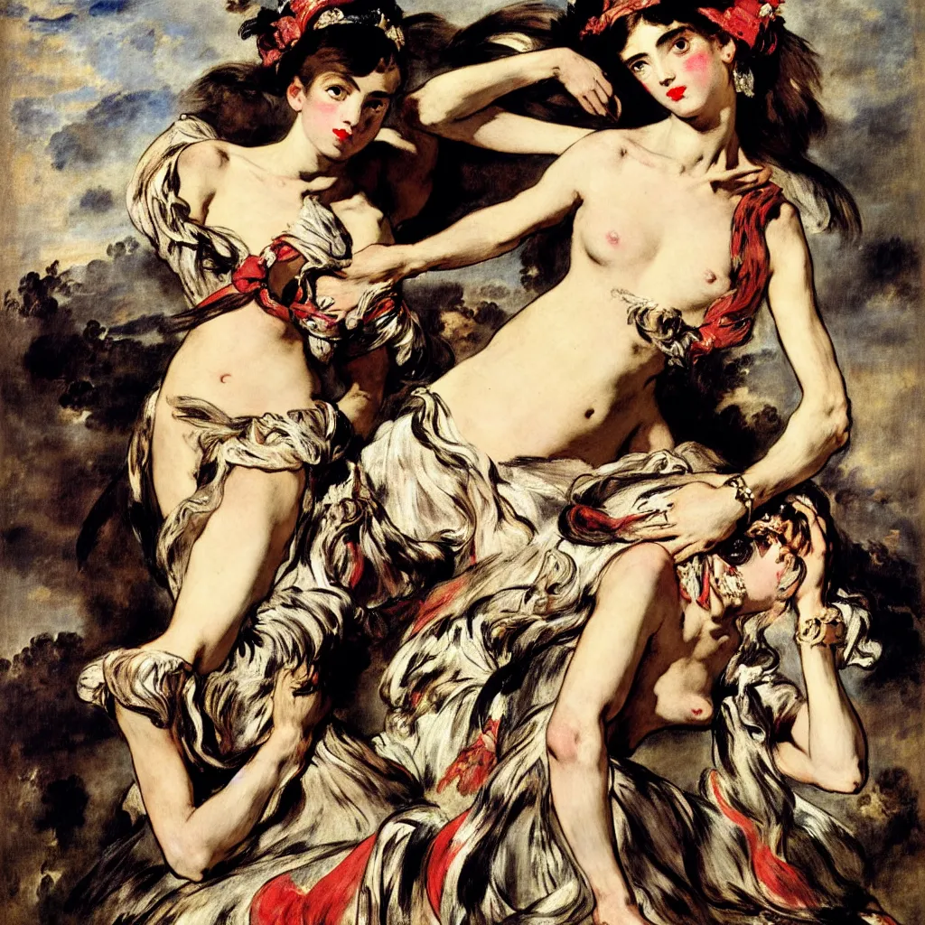 Image similar to fashion advertising campaign by eugene delacroix, highly detailed, intricate