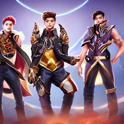 Image similar to members of the band exo as mobile legends heroes, 8 k, high definition, extremely detailed