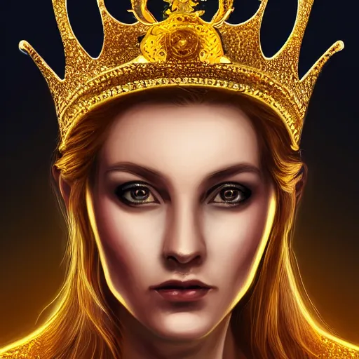 Prompt: a realistic digital painting of a queen looking over the galaxy, wearing a crown, dramatic lighting, serious expression, 4K, HD, detailed, epic, artstation, beautiful, amazing, eyes, facial features,