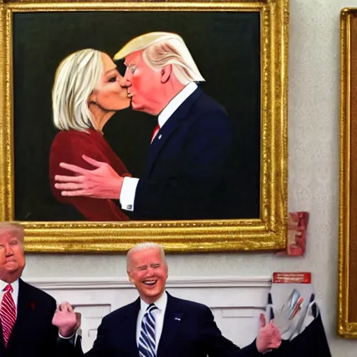 Image similar to donald trump kissing joe biden presidential portrait