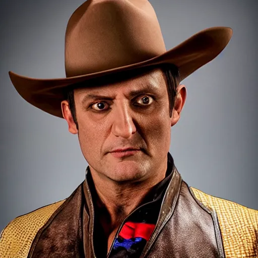 Prompt: Tim Robinson dressed up as the lone ranger cowboy, headshot portrait, detailed for TV show