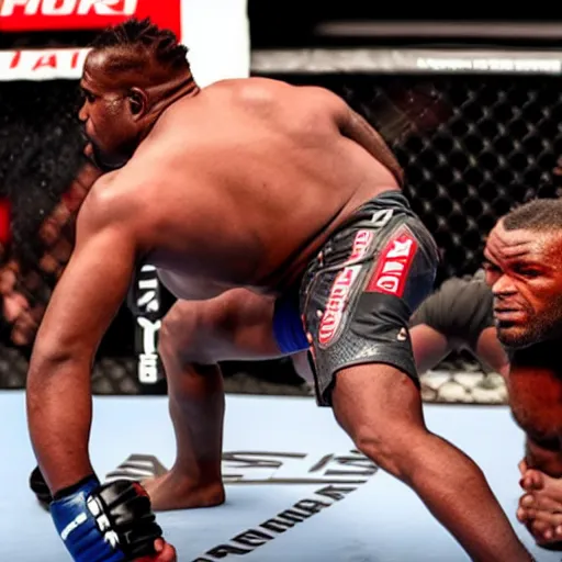 Image similar to Joe Rogan fighting versus Francis Ngannou