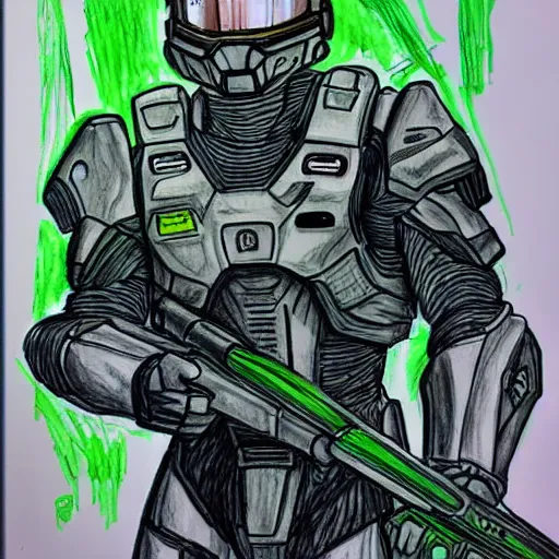 Image similar to master chief drawn with markers