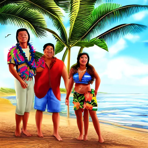 Image similar to hawaiian - filipino - portuguese people living in hawaii, 4 k photorealism