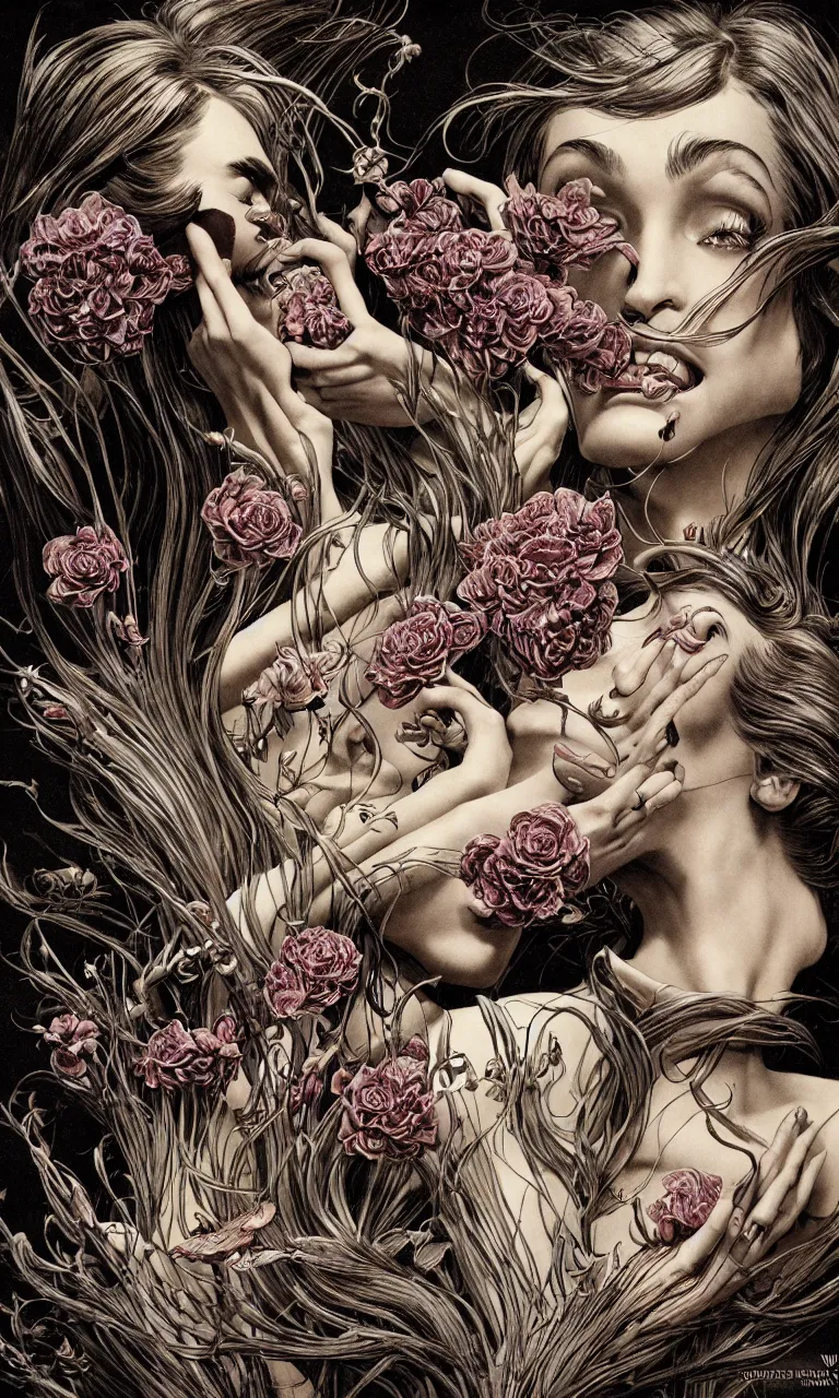 Image similar to fragrance advertising campaign by bernie wrightson, highly detailed