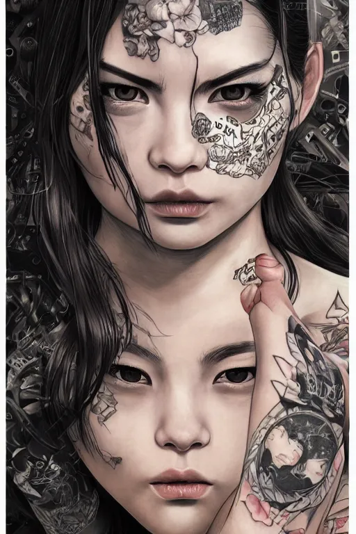 Image similar to portrait of yakuza girl with tattoo, highly detailed, marvel comics, dark, digital painting, artstation, concept art, smooth, sharp focus, illustration, art by Gustav Klimt