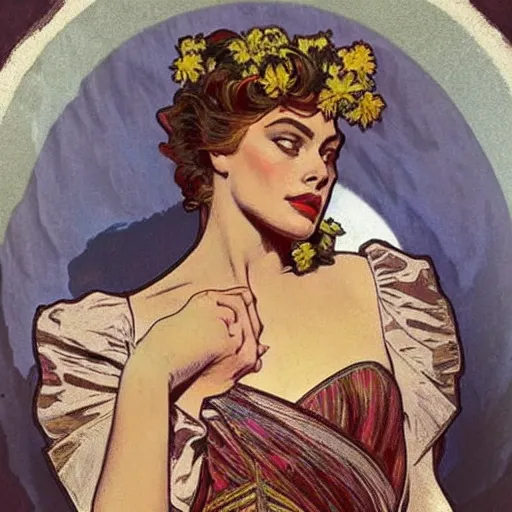 Image similar to margot robbie, extremely detailed, french noveau, alphonse mucha