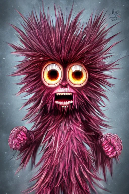 Prompt: a humanoid figure dandelion raspberry monster, large eyes and menacing smile, highly detailed, digital art, sharp focus, trending on art station, anime art style