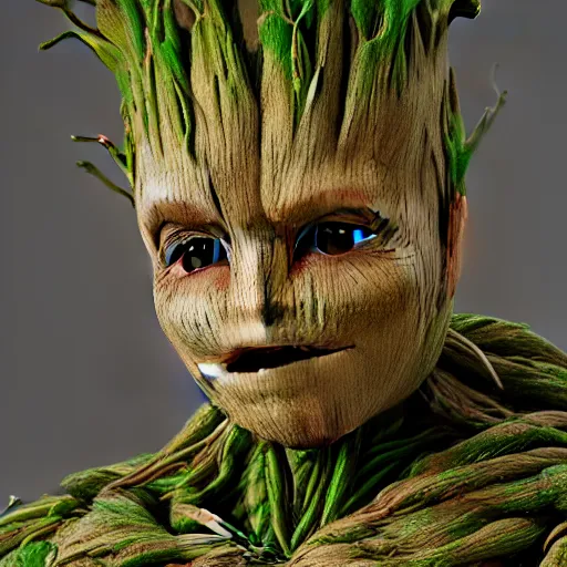 Image similar to generate groot character in a nutshell, fine, hd, octane render,