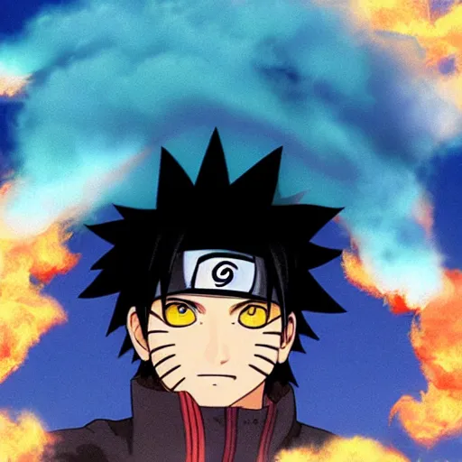 Image similar to naruto uchiha exhaling a huge cloud of smoke, award winning professional marijuana smoking photography