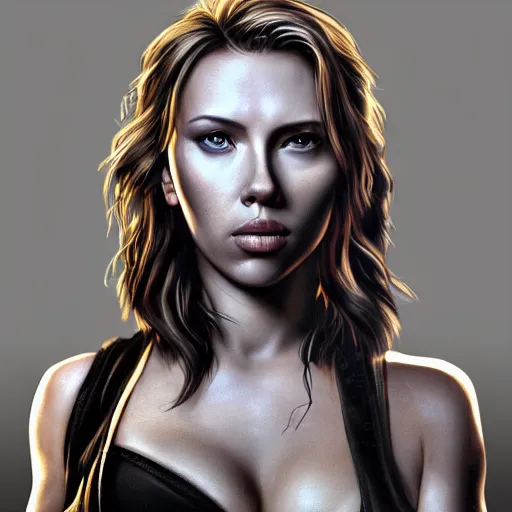Image similar to Scarlet Johansson as Lara Croft highly detailed headshot Portrait.