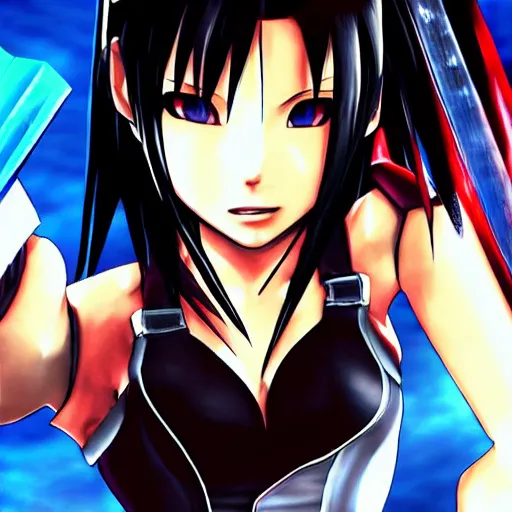 Prompt: beautiful tifa from ffvii wielding the buster sword, anime style