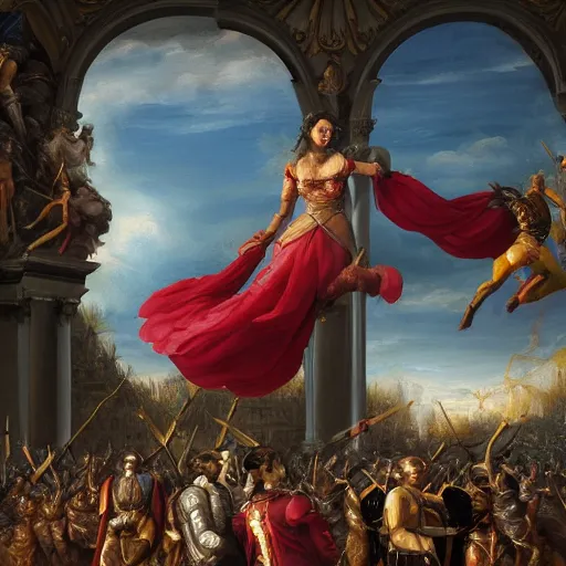 Prompt: a realistic painting by Raffaello Sanzi depicting the Kajol enveloped by symbiots Riot in the Renaissance,smooth,Sharp focus, trending on Artstation.