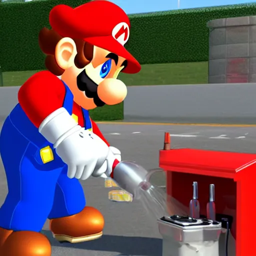 Prompt: mario drinking gasoline