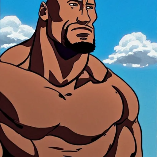 Image similar to A portrait of Dwayne Johnson by Studio Ghibli