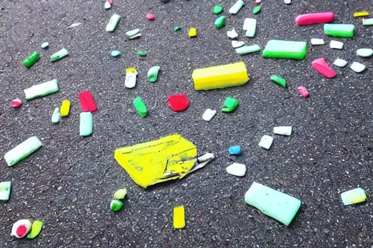 Image similar to artist makes incredible painting on top of littered chewing gum