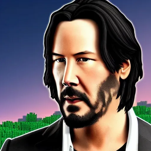 Image similar to Keanu Reeves in style of Minecraft plays Minecraft, screenshot from Minecraft