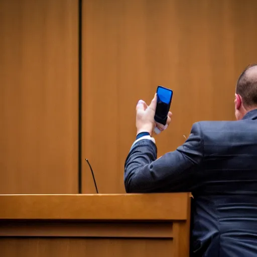 Prompt: Alex Jones desperately reaching for his out of reach phone in the courtroom, EOS 5DS R, ISO100, f/8, 1/125, 84mm, RAW Dual Pixel