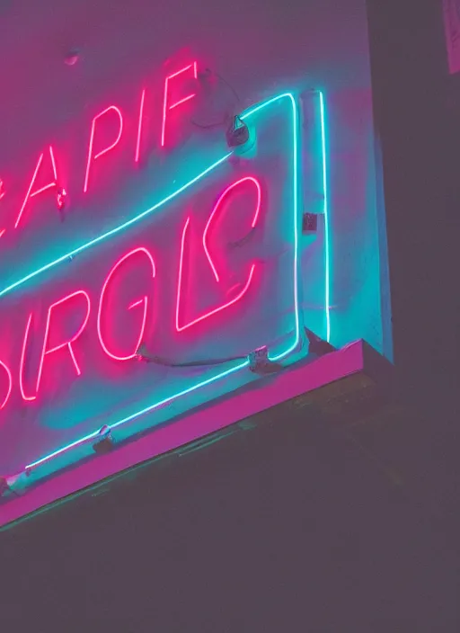 Prompt: a neon sign on the side of a building, cyberpunk art by elsa bleda, unsplash, postminimalism, glowing neon, neon, retrowave