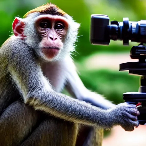 Image similar to Portrait of a monkey holding a camera