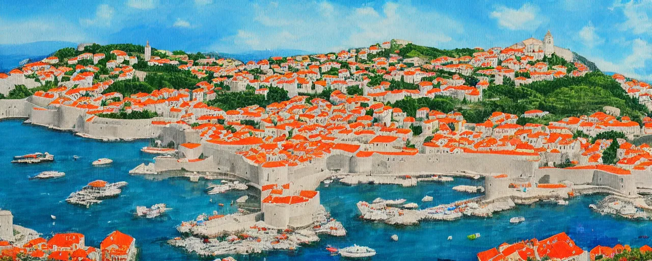 Image similar to a painting of dubrovnik in the style of svjetlan junakovic