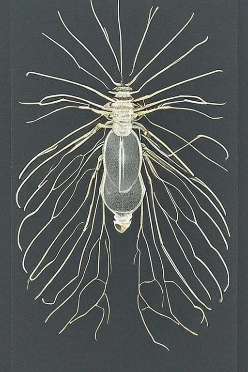 Image similar to transparent rare insect with reaction diffusion patterns. with wings, top down view. high detail. by Moebius