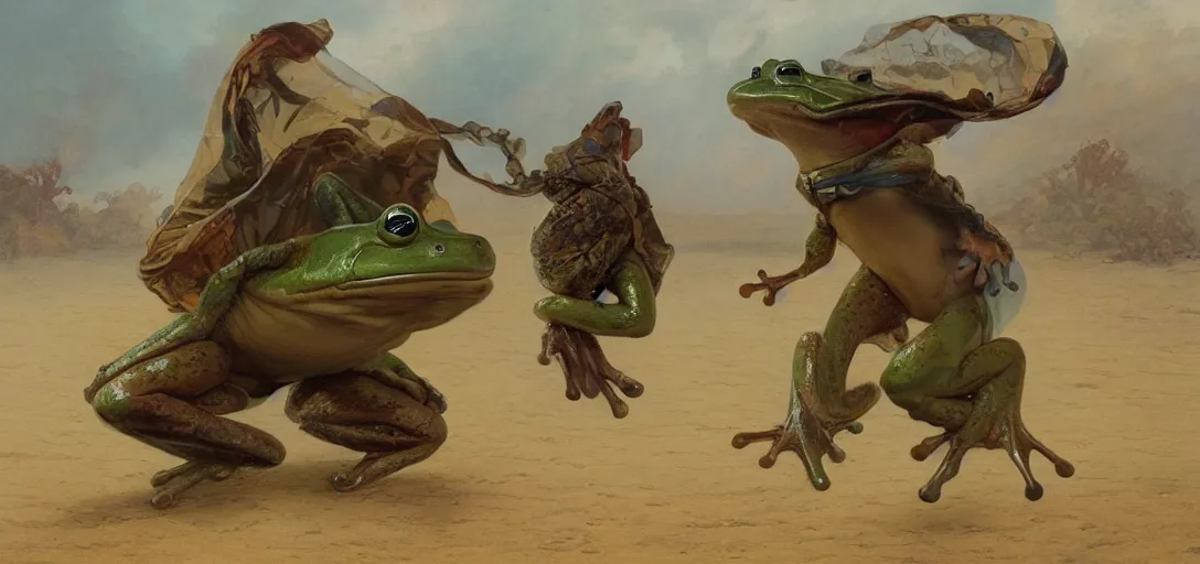 Image similar to a frog in a sweater dancing in the desert storm by Stanley Artgerm Lau, greg rutkowski, thomas kindkade, alphonse mucha, loish, norman Rockwel