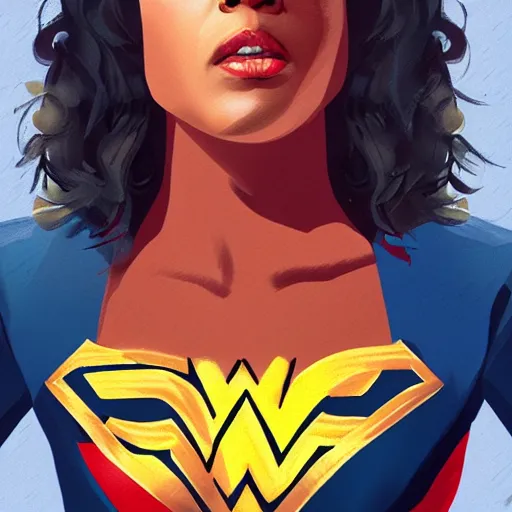 Prompt: portrait of Tessa Thompson as wonderwoman, digital art