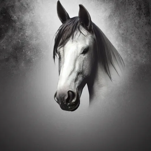 Prompt: horse face in creepy scary nightmare atmosphere, realsitic