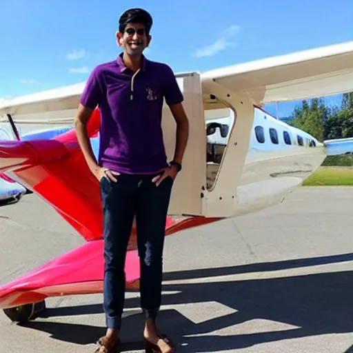 Image similar to rishi sunak flies a plane made of money