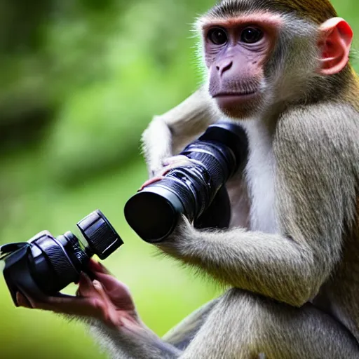 Image similar to Portrait of a monkey holding a camera