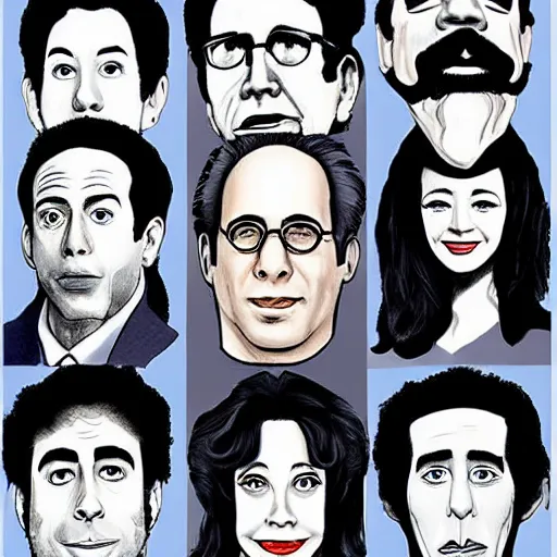 Prompt: the cast of seinfeld, by jeehyung lee