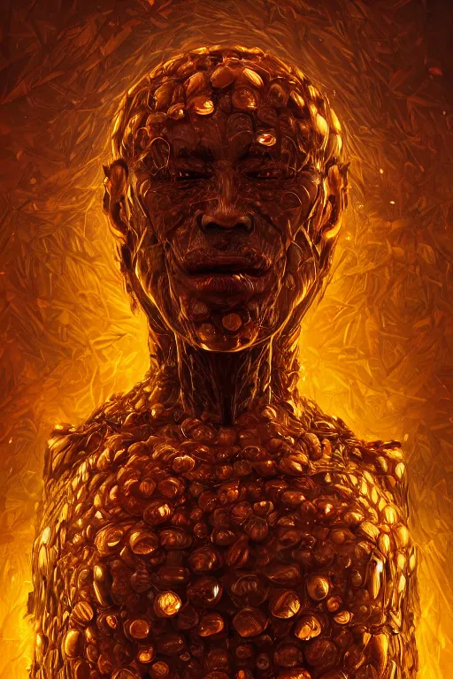 Image similar to a human figure monster encased in a clump of amber, symmetrical, highly detailed, digital art, sharp focus, trending on art station