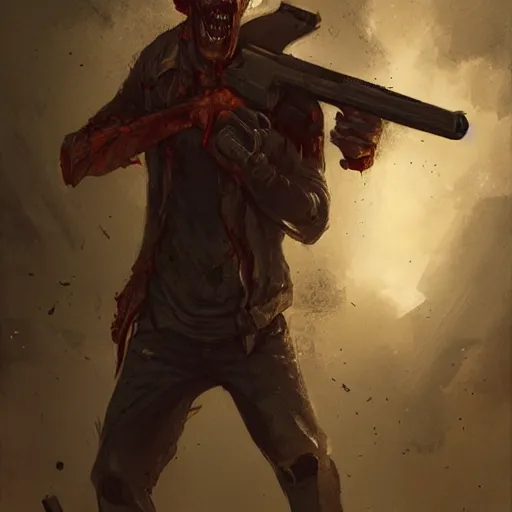 Prompt: putting in a zombie apocalypse holding a gun by greg rutkowski