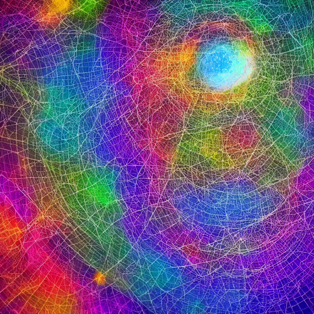 Image similar to what happens inside a proton, Indra's Net by greg rutowski, the pure chaos of the mind as a colorful explosion of consciousness