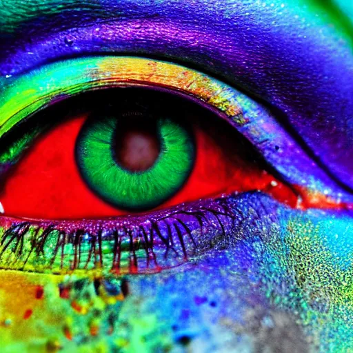 Image similar to extremely beautiful eyes, full of colors, highly detailed, macro photograph