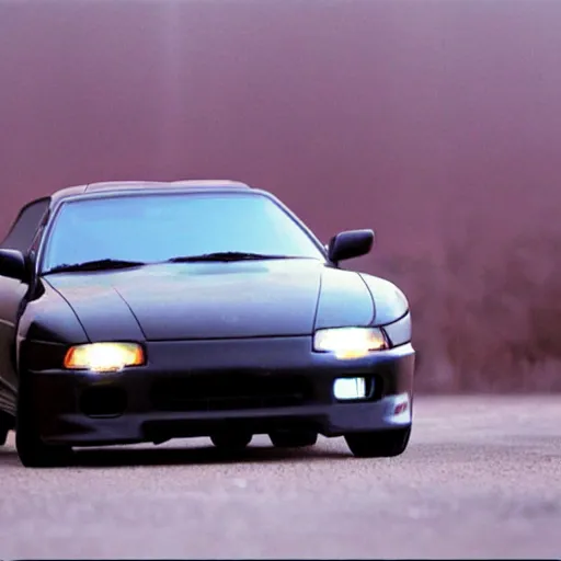 Image similar to pitch black darkness, old toyota supra in the moonlight, film grain, vin diesel