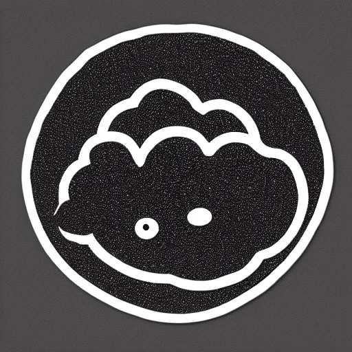 Image similar to a sticker of a crying rain cloud, black background.