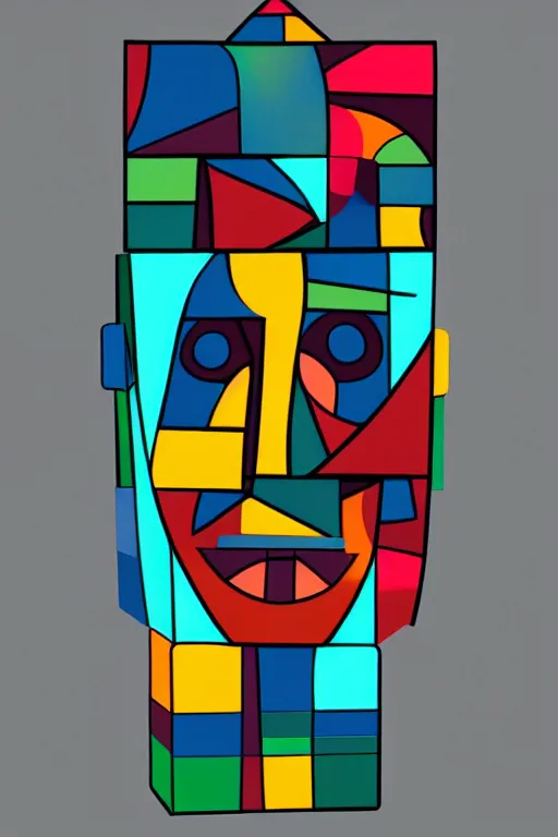 Image similar to cubist moai statue cutout digital illustration cartoon colorful beeple