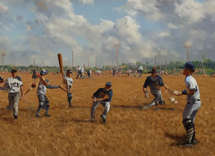 Prompt: a baseball game with cornstalks, themed, oil painting by jama jurabaev, extremely detailed, brush hard, artstation, for aaa game, high quality, brush stroke