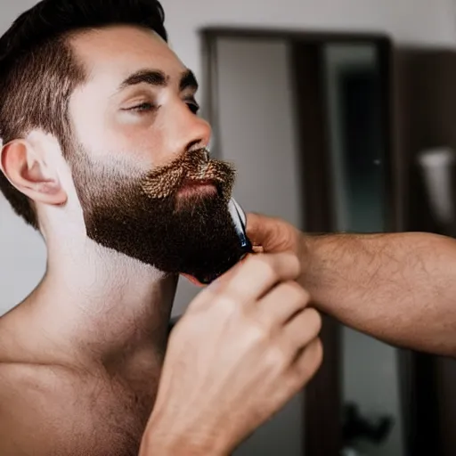 Prompt: man shaving beard into sink