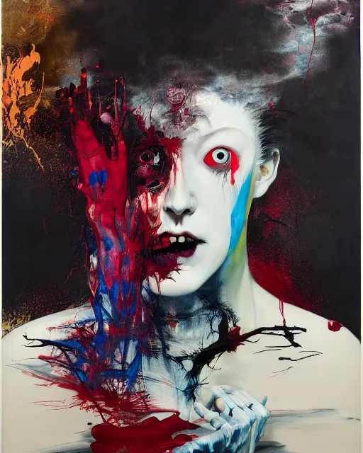 Prompt: now you will understand why you fear the dark, hauntingly surreal, gothic, rich deep colours, painted by francis bacon, adrian ghenie, james jean and petra cortright, part by gerhard richter, part by takato yamamoto. 8 k masterpiece.