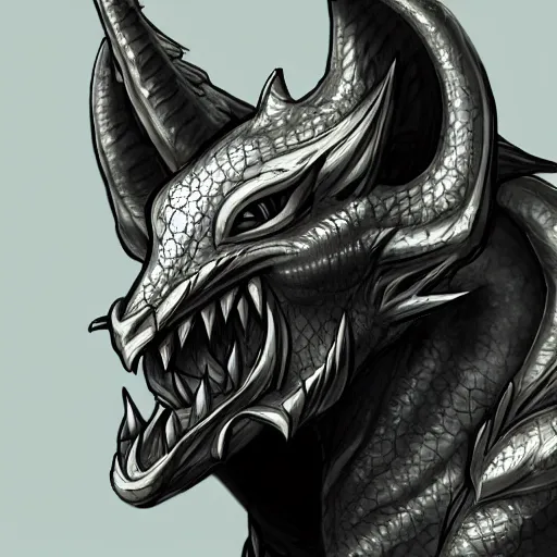 Prompt: headshot profile picture of a man with silver skin, a dragon snout and small horns, commission on furaffinity, smooth scales