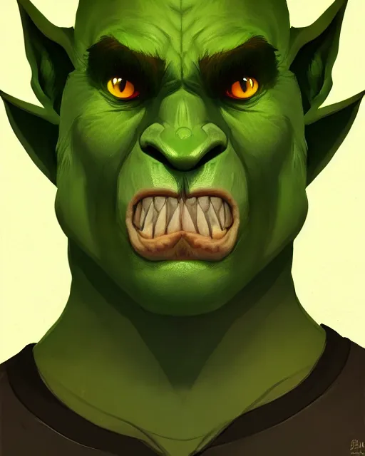 Image similar to « a portrait of a green orc, a character portrait by paul kelpe, reddit contest winner, sots art, ilya kuvshinov, 2 d game art, parallax »